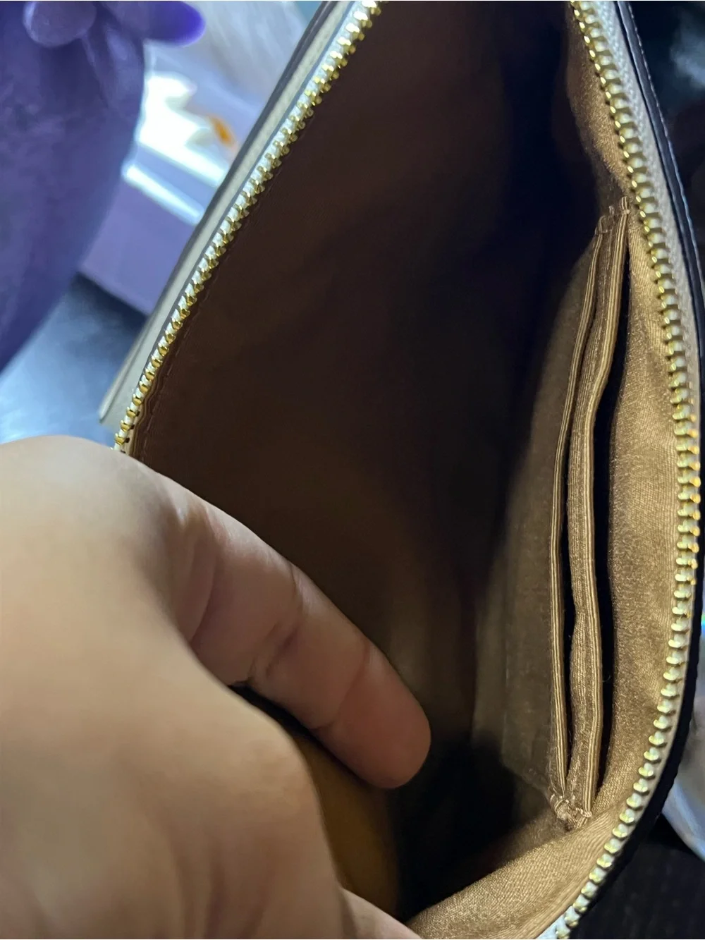 Coach Cream Leather Wristlet Clutch with Gold Logo